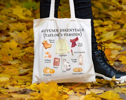Discover Autumn Essentials (Taylorr's Version) Canvas Tote Bag, All Too Well Merch, Folklore Bag, Fall Vibes