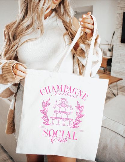 Discover Champagne Problems Soociial Clubb Tote Bag  Chic & Playful Canvas Tote for Everyday Fun