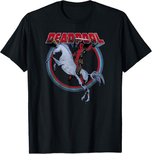 Discover Marvel Deadpool Merc Riding A Unicorn Rainbow Circle T-Shirt
