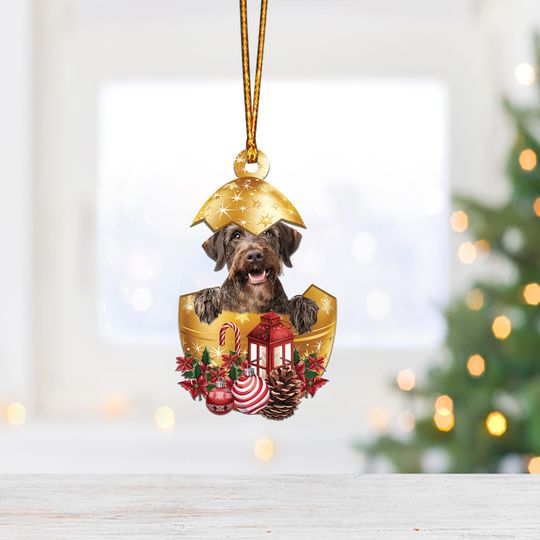 Discover German Wirehaired Pointer In in Golden Egg Christmas Ornament, Dog Hanging Ornament, Dog Car Ornament, Dog Lovers Gift