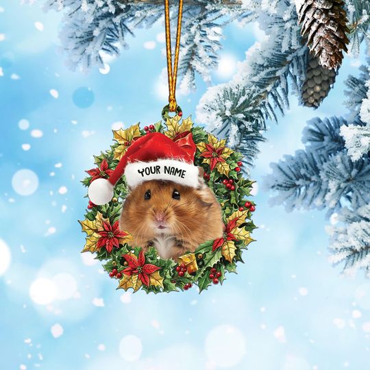 Discover Hamster and Christmas Wreath Ornament, Hamster Hanging Ornament, Hamster Lovers Ornament Gift