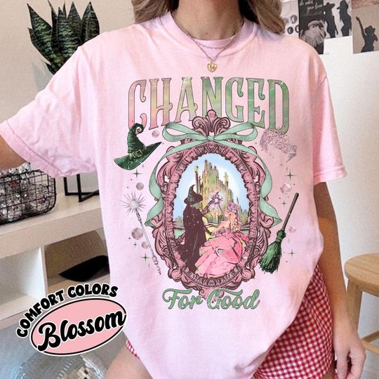 Discover Wicked Changed for Good Witch T-Shirt, Pink and Green Musical Tees, Gravity Broomstick and Magic Wand