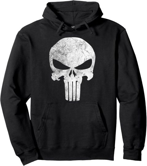 Marvel Comics Punisher Skull Symbol Distressed Pullover Hoodie, Gift For Fan
