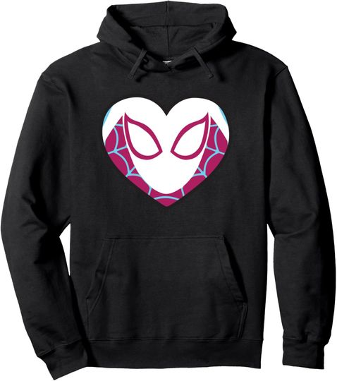 Marvel Spider-Man Ghost Spider Spider-Gwen Heart Mask Logo Pullover Hoodie, Gift For Fan