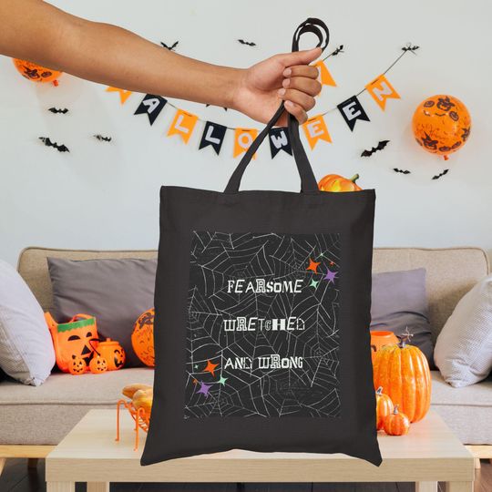 Discover Swift  Halloween Spider Web Fearsome, Wretched, and Wrong Trick or Treat Cotton Tote Bag Halloween Candy Gift for Kids and Adults