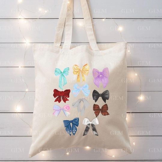Discover Eras Bows Cotton Canvas Tote Bag | Eras Tour Bows Tote Bag | Valentine's Tote Bag | Valentine's Gift, Galentines Gift, Eras Tour Tote Bag