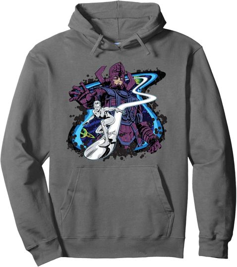 Marvel Silver Surfer and Galactus Retro Vintage Comic Style Pullover Hoodie, Gift For Fan