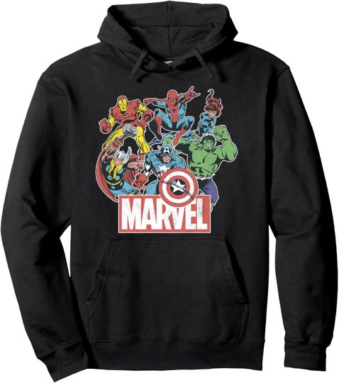 Discover Marvel Avengers Team Retro Comic Vintage Graphic Hoodie Pullover Hoodie