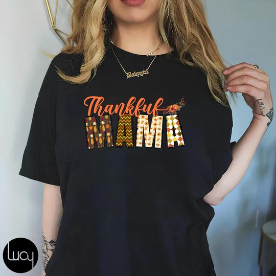 Thankful Mama Vintage T-Shirt, Thanksgiving, Christmas, Pumpkin, Christian, Jesus Lovers Gift