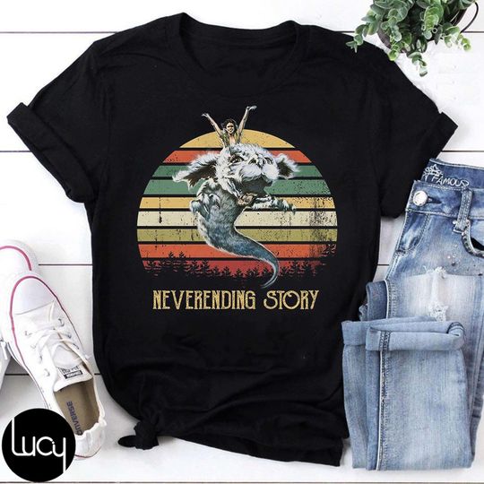 Discover Never Ending Story Fan Vintage T-Shirt, Falkor Flying Scene, 80s Fantasy Movie Tee
