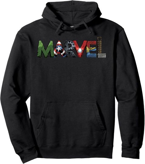 Discover Marvel Avengers Character Text Portrait Pullover Hoodie