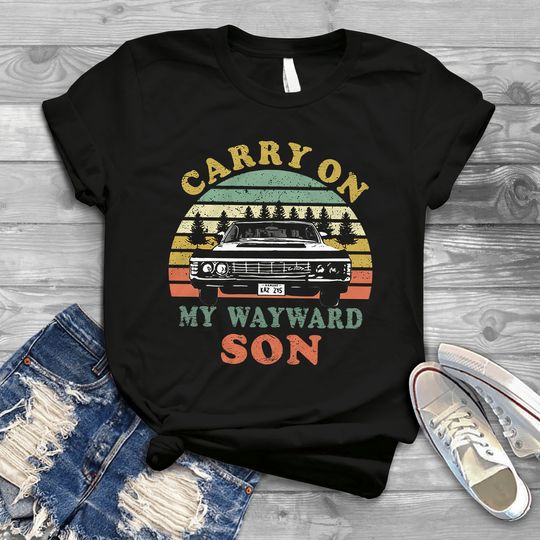 Discover Carry on My Wayward Son Supernatural Vintage T-Shirt, Retro Gift Tee for Fans