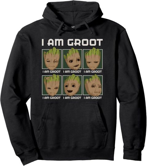 Marvel I Am Groot Guardians of the Galaxy Moods of Groot Pullover Hoodie, Gift For Fan