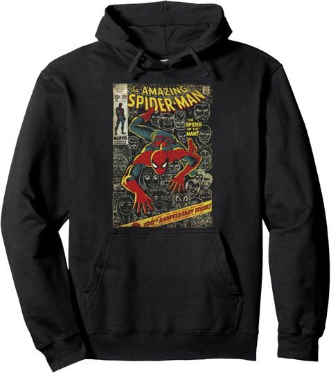 Discover Marvel Spider-Man Distressed Anniversary Comic Hoodie Pullover Hoodie