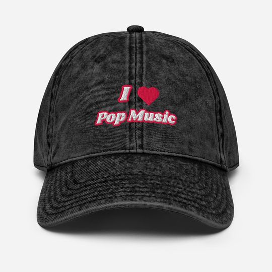 I Love Pop Music Embroidered Vintage Cotton Twill Dad Hat | Pop Diva Baseball Cap with Embroidery | Beyonce, Ld ga, Taylorr Swifts