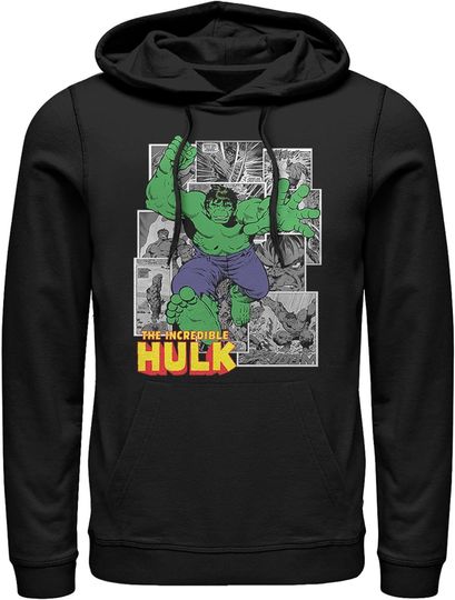 Men's Marvel Hulk Comic Panel Collage Pull Over Hoodie, Gift For Fan