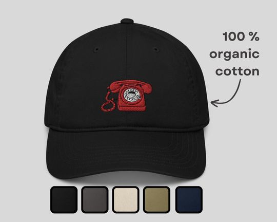 Discover Embroidered Red Phone Cap Organic Dad Hat LWYMMD Reputation