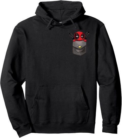 Discover Marvel Deadpool Cute Cartoon Faux Pocket Graphic Hoodie Pullover Hoodie, Gift For Fan