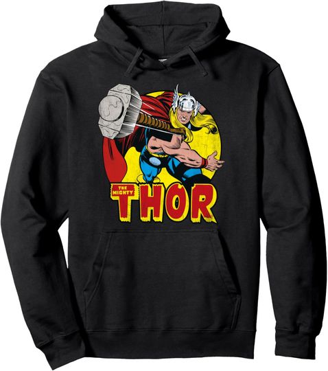 Discover Marvel Mighty Thor Hammer Throw Vintage Graphic Hoodie Pullover Hoodie, Gift For Fan