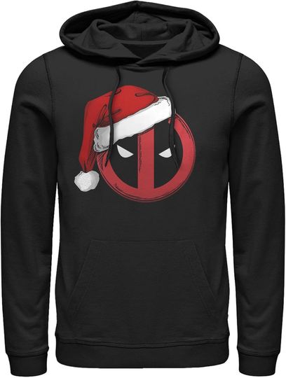 Discover Men's Marvel Christmas Deadpool Logo Santa Hat Pull Over Hoodie, Gift For Fan