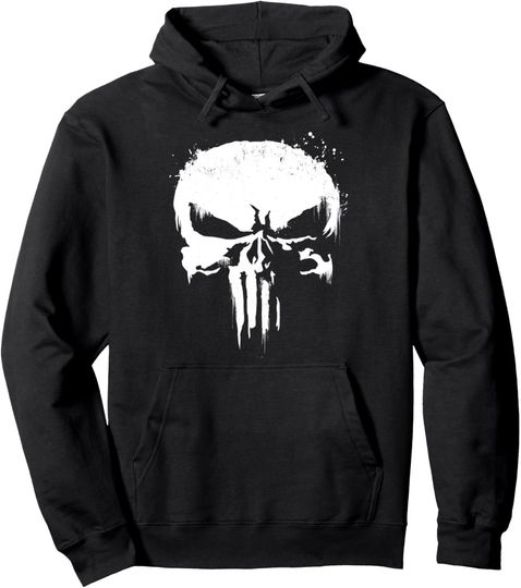 Marvel Punisher White Paint Splatter Skull Graphic Hoodie Pullover Hoodie, Gift For Fan