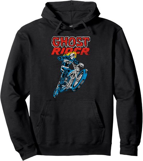 Marvel Ghost Rider Retro Flames Graphic Hoodie Pullover Hoodie, Gift For Fan
