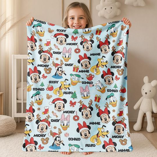 Discover Personalized Name Mickey and Friends Christmas 2025 Blanket, Custom Disneyland Christmas Cozy Blanket, Mickey Minnie D2MJ31
