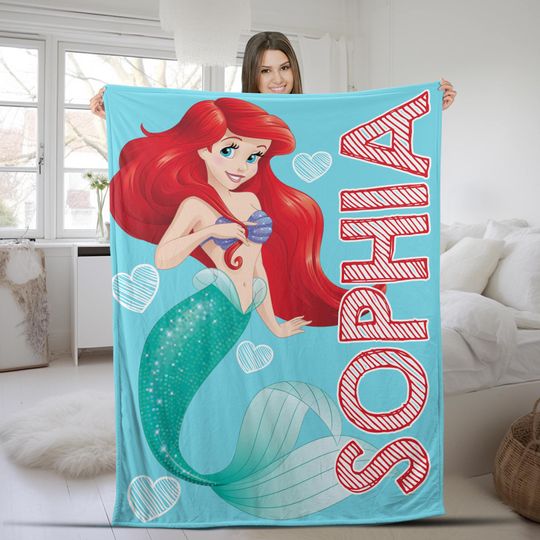 Discover Personalized the Little Mermaid Blanket Ariel Princess Fleece Blanket Disneyland Princess Birthday Gift Christmas Gift for Kids Girls C1JW15