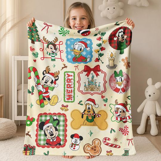Discover Personalized Name Mickey and Friends Christmas 2025 Blanket, Custom Disneyland Christmas Cozy Blanket, Mickey Minnie D2MQ10