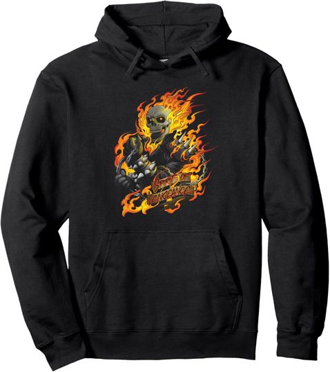 Marvel Ghost Rider Spirit of Vengeance Flaming Skull Pullover Hoodie, Gift For Fan