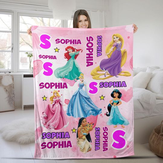 Discover Disney Princess Group Blanket, Personalized Cozy Throw, Fairytale Princess Blanket, Christmas Gift for Girls and Disney Fans JVN4Y25