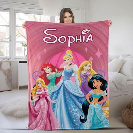 Discover Disney Princess Christmas Blanket, Personalized Holiday Throw, Cute Princess Family Blanket, Cozy Gift for Disney Lovers JVN4Y24