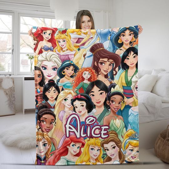 Discover Princess Personalized Blanket Idea Custom Bedroom Decor Girly Gift Ideas Christmas Travel Blanket Vacation Cinde Ariel Belle C1JY14