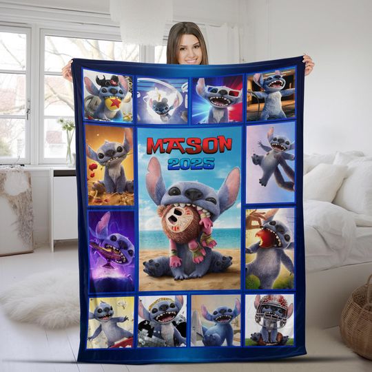 Discover Custom Stitch Blanket, Christmas stich , Disney Blanket, Custom Name Blanket, Disney Trip Blanket, Birthday Gift, Christmas, Stitch D2K213