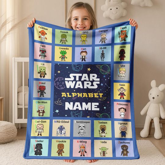 Discover Customized Name Star War Characters Alphabet Blanket, Star Wars Blanket, Disney Star Wars Fleece Mink Sherpa Blanket, Birthday Gift C1J321