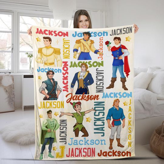 Discover Personalized Watercolor Disney Prince Blanket, Custom Name Baby Boy Blanket, Disney Prince Birthday Boy Gift, WDW Disneyland D2LF15
