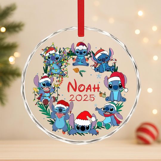 Discover Personalized Disney Stitch Christmas Ornament, Custom Stitch Xmas Tree Decoration, Disney Family Hanging Ornament,Cute Stitch Christmas Gift