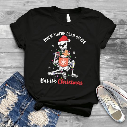 Discover Skeleton Christmas T-Shirt, Funny Holiday Skeleton Shirt, Vintage Xmas Skeleton Tee