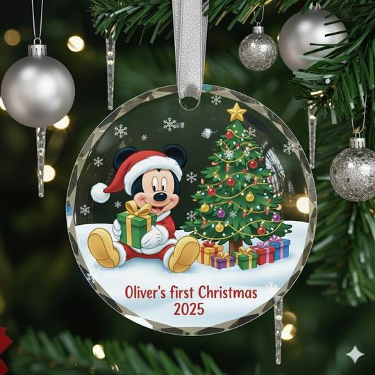 Discover Mickey Babys First Christmas Glass Ornament 2025, Holiday Keepsake Gift for Baby Boy or Girl, Newborn Baby Boy Gift, Baby Shower Gift
