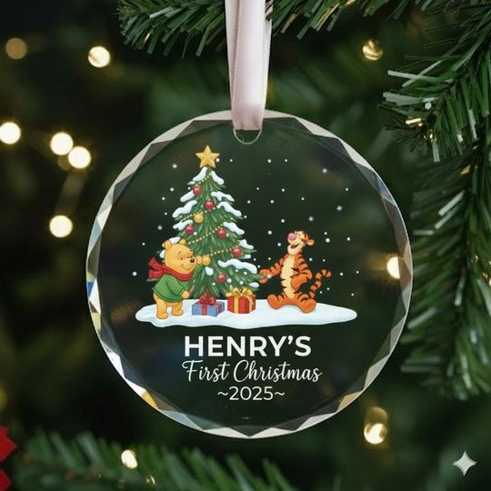 Discover Winnie the Pooh Babys First Christmas Ornament 2025, Disney Glass Ornament, Personalized Keepsake Gift for Baby, Nursery Holiday Decor