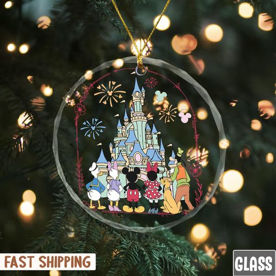 Discover Disney Mickey And Friends Merry Christmas Round Ornament, Disney Circle Christmas Ornament, Ornament Hanging, Disney Gift, Glass Ceramic