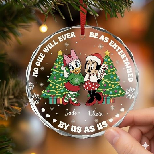 Discover Personalized Mickey and Minnie Christmas Ornament, Disney Christmas Ornament, Custom Glass Ornament, Best Friend Gift, Christmas Tree Decor