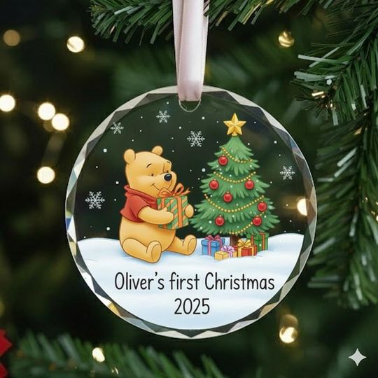 Discover Winnie the Pooh Babys First Christmas Ornament 2025, Disney Glass Ornament, Personalized Gift for Baby, Newborn Keepsake Holiday Decor