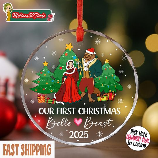 Discover Belle and Beast Mischievous Our First Christmas Ornament, Disney Beauty and the Beast Ornament, Romantic Disney Couple Holiday Decoration