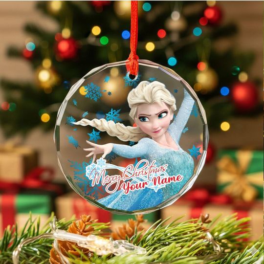 Custom Christmas Glass Ornament - Princess Elsa, Personalized ornaments set, christmas gift for mom, cozy accessories gift