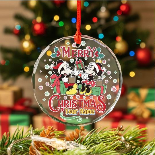 Discover Custom Christmas Glass Ornament - Mickey And Minnie, Personalized ornaments set, christmas gift for mom, cozy accessories gift