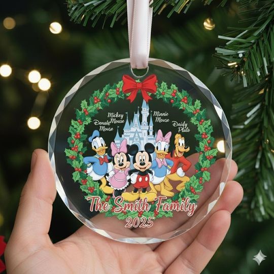 Discover Personalized Disney Family Christmas Ornament, Mickey and Friends Christmas Ornament, Family Name Ornament, Disney Ornament, Glass Ornament