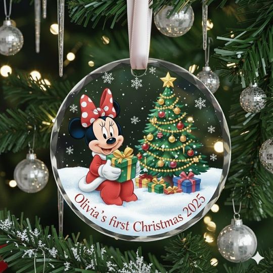 Discover Personalized Minnie Mouse Babys First Christmas Ornament 2025, Newborn Baby Girl Gift, Disney Baby Gift, New Baby Gift
