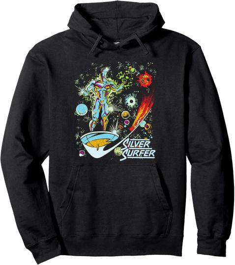 Marvel Comics Retro Classic Silver Surfer Distressed Poster Pullover Hoodie