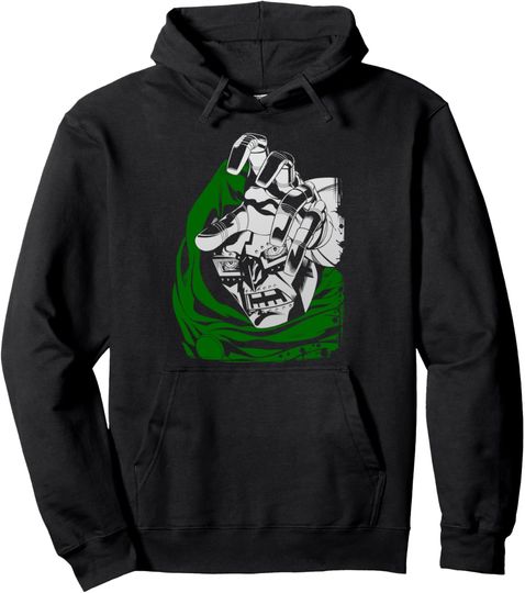 Discover Marvel Fantastic Four Dr. Dooom Big Face Portrait Distressed Pullover Hoodie
